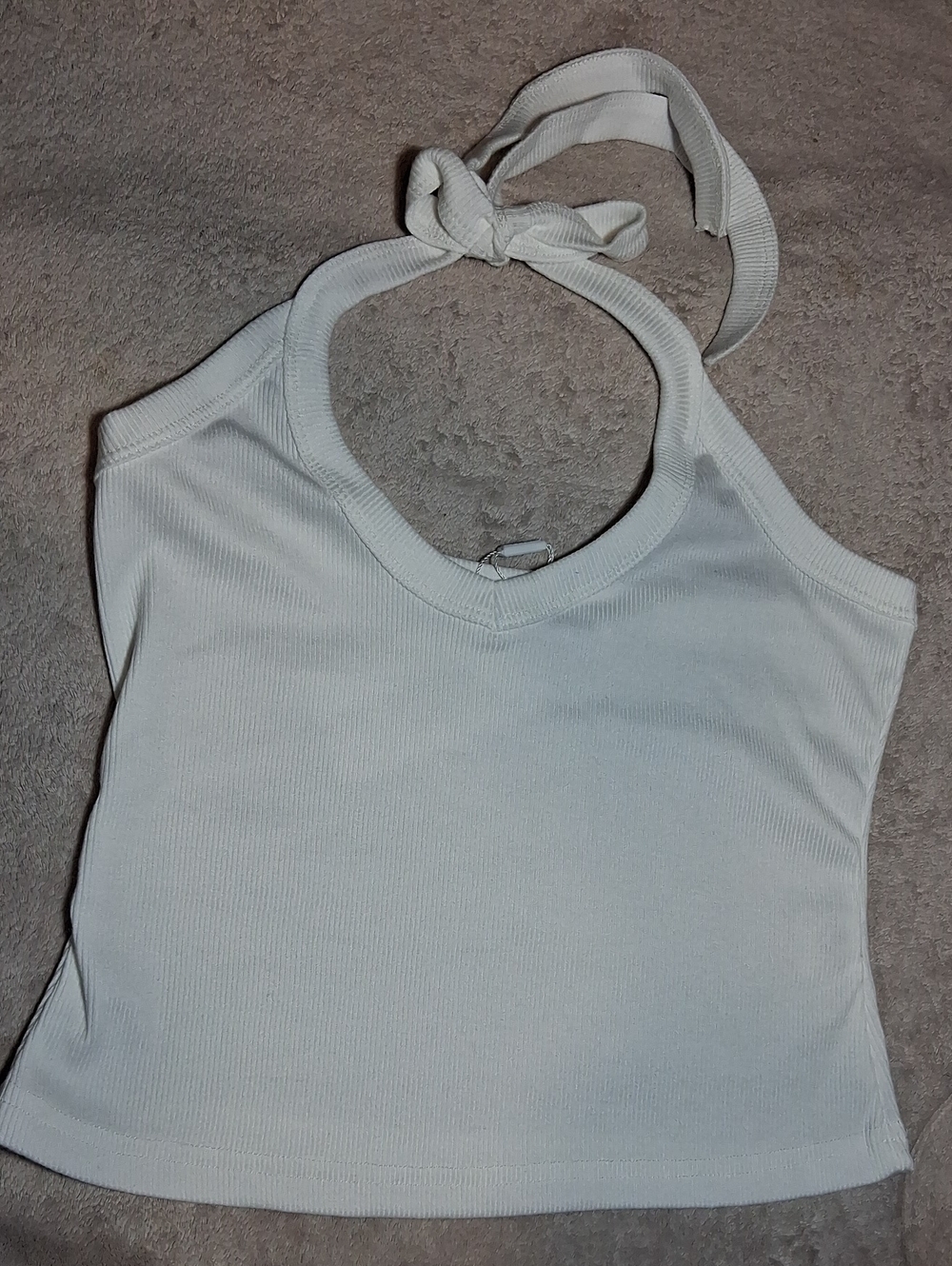 Beginning Boutique White Ribbed Tie-Back Halter Tank